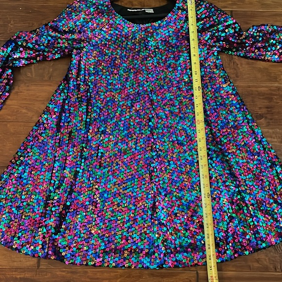 80s  Multicolor Sequin Long Sleeve Dress size 8 micro mini dress - Picture 11 of 13